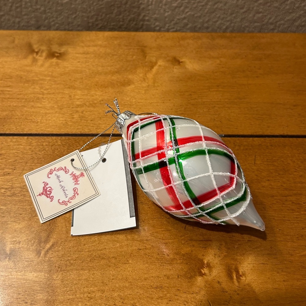 NWT Mark Roberts White, Red & Green Striped Ornament